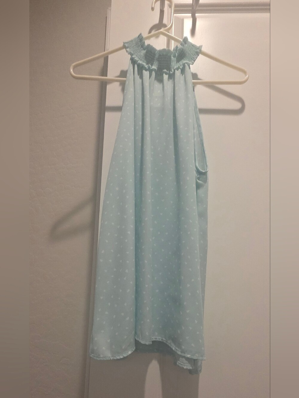 Vine & Love Pale Blue Halter top with White Heart Print